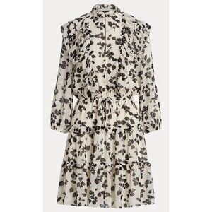 Ralph Lauren Women’s (Black Label) Leaf-Print Ruffle-Trim Georgette Dress  Sz 2